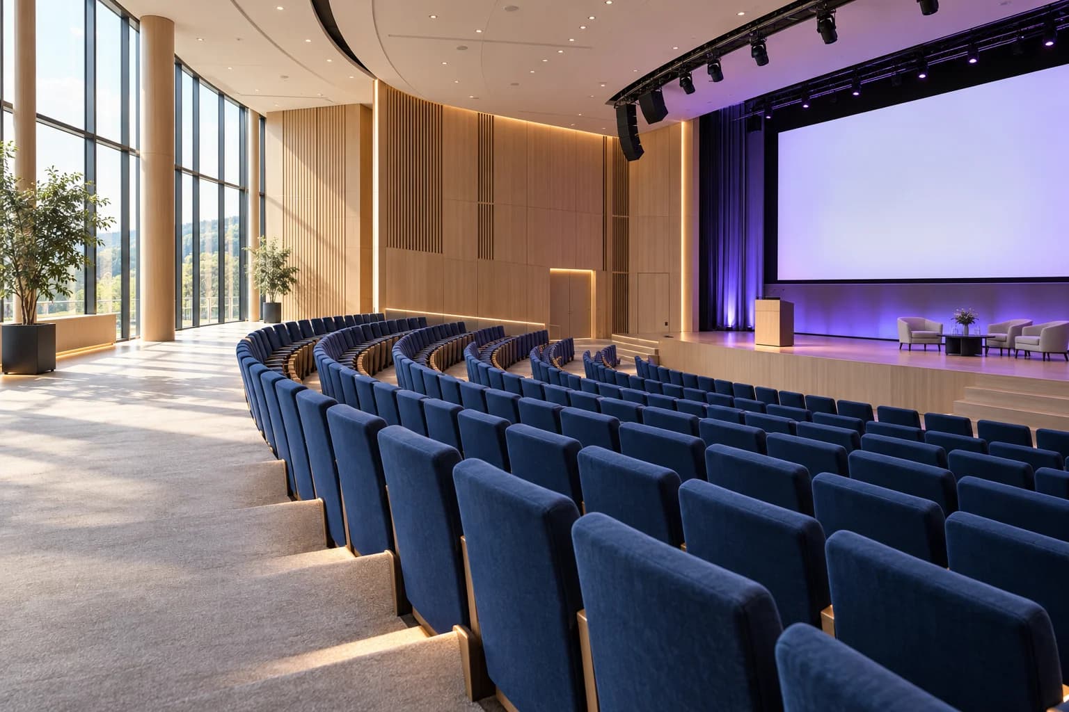 Illustration : auditorium contemporain dans un centre de conférence